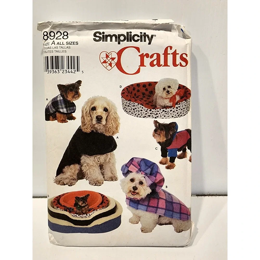 Simplicity Crafts Dog Bed Covers and Dog Coats S-M-L ‎  Pattern #8928